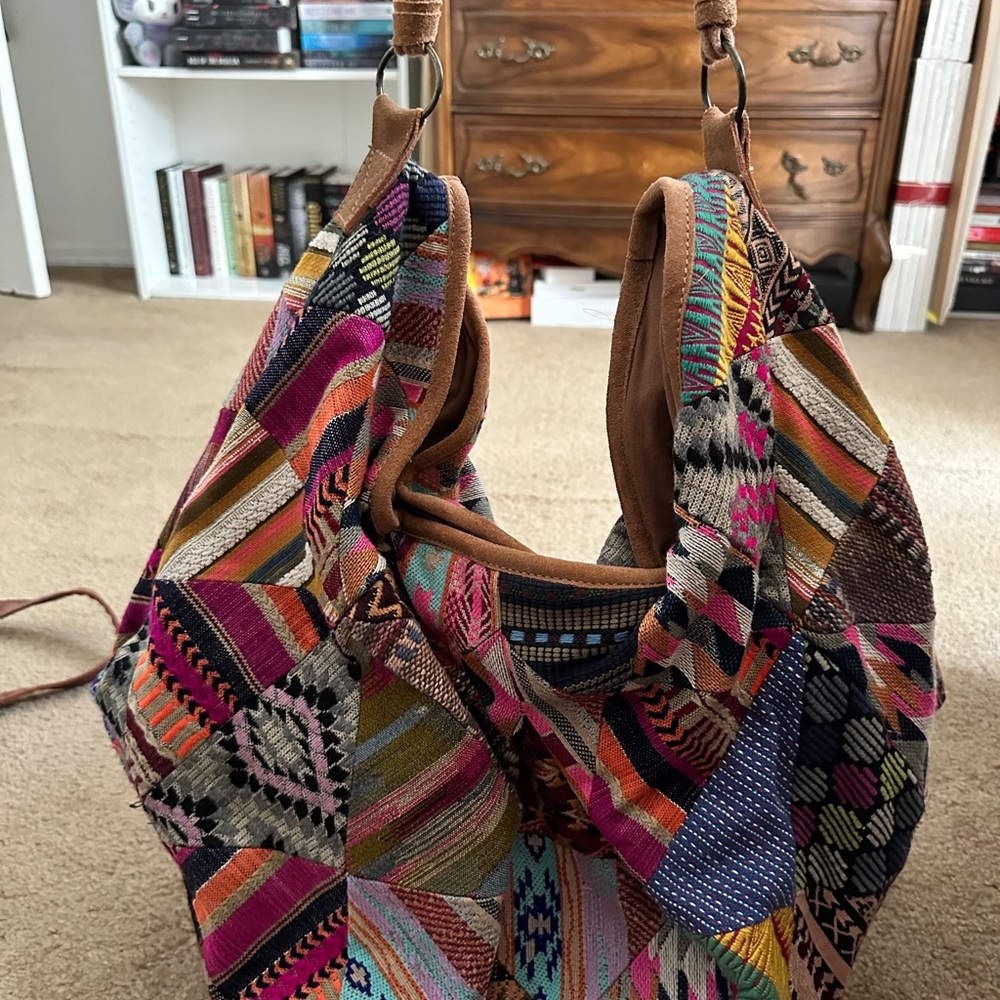 Free People Red and Pink Tote Bag with Eclectic Design
